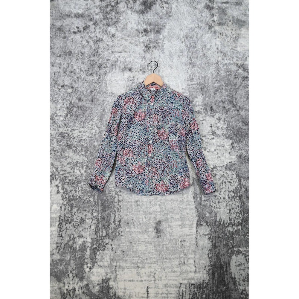 Boden Art Floral Patterned Long Sleeve Collared Button Shirt Top Size 4P Petite